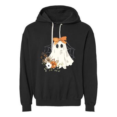 Coquette Ghost Halloween Flower Ghost Spooky Lace Ghost Garment-Dyed Fleece Hoodie