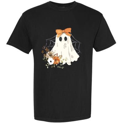 Coquette Ghost Halloween Flower Ghost Spooky Lace Ghost Garment-Dyed Heavyweight T-Shirt