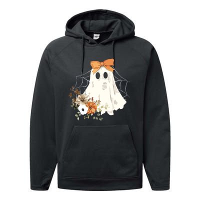 Coquette Ghost Halloween Flower Ghost Spooky Lace Ghost Performance Fleece Hoodie