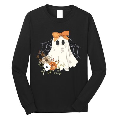 Coquette Ghost Halloween Flower Ghost Spooky Lace Ghost Long Sleeve Shirt