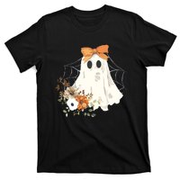 Coquette Ghost Halloween Flower Ghost Spooky Lace Ghost T-Shirt