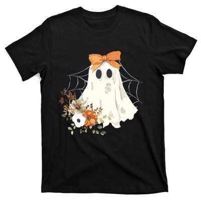 Coquette Ghost Halloween Flower Ghost Spooky Lace Ghost T-Shirt