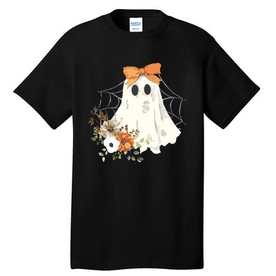 Coquette Ghost Halloween Flower Ghost Spooky Lace Ghost Tall T-Shirt