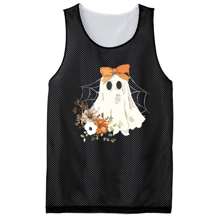 Coquette Ghost Halloween Flower Ghost Spooky Lace Ghost Mesh Reversible Basketball Jersey Tank