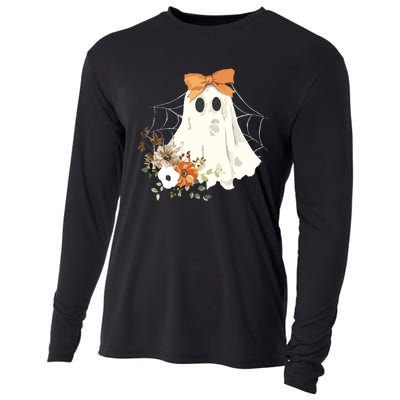 Coquette Ghost Halloween Flower Ghost Spooky Lace Ghost Cooling Performance Long Sleeve Crew