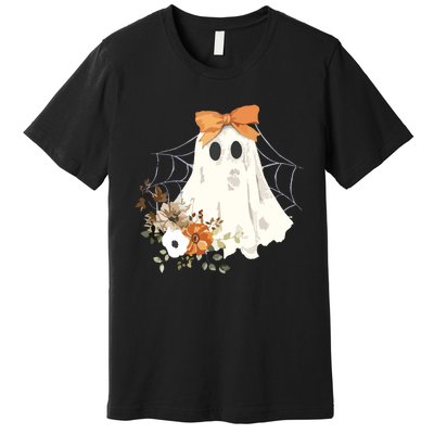 Coquette Ghost Halloween Flower Ghost Spooky Lace Ghost Premium T-Shirt