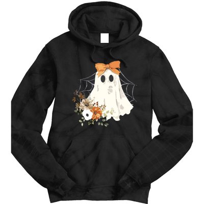 Coquette Ghost Halloween Flower Ghost Spooky Lace Ghost Tie Dye Hoodie