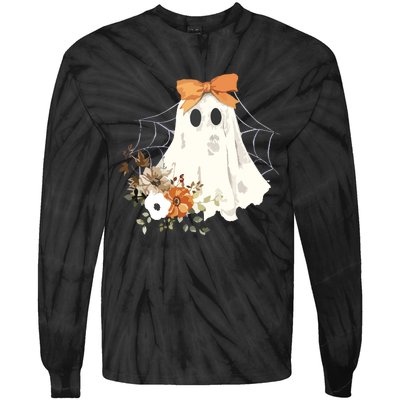 Coquette Ghost Halloween Flower Ghost Spooky Lace Ghost Tie-Dye Long Sleeve Shirt