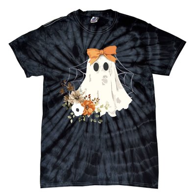 Coquette Ghost Halloween Flower Ghost Spooky Lace Ghost Tie-Dye T-Shirt