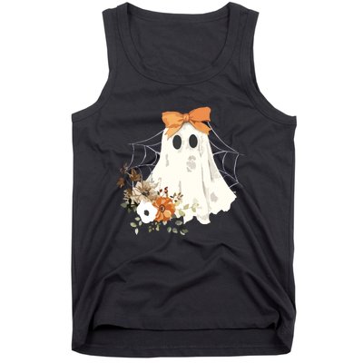 Coquette Ghost Halloween Flower Ghost Spooky Lace Ghost Tank Top