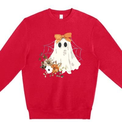 Coquette Ghost Halloween Flower Ghost Spooky Lace Ghost Premium Crewneck Sweatshirt