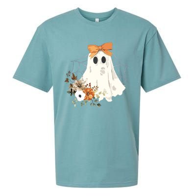 Coquette Ghost Halloween Flower Ghost Spooky Lace Ghost Sueded Cloud Jersey T-Shirt