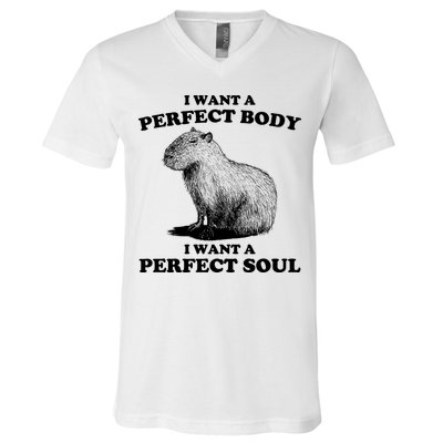 Capybara Gifts I Want A Perfect Body I Want A Perfect Soul V-Neck T-Shirt