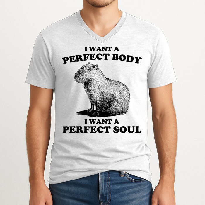 Capybara Gifts I Want A Perfect Body I Want A Perfect Soul V-Neck T-Shirt