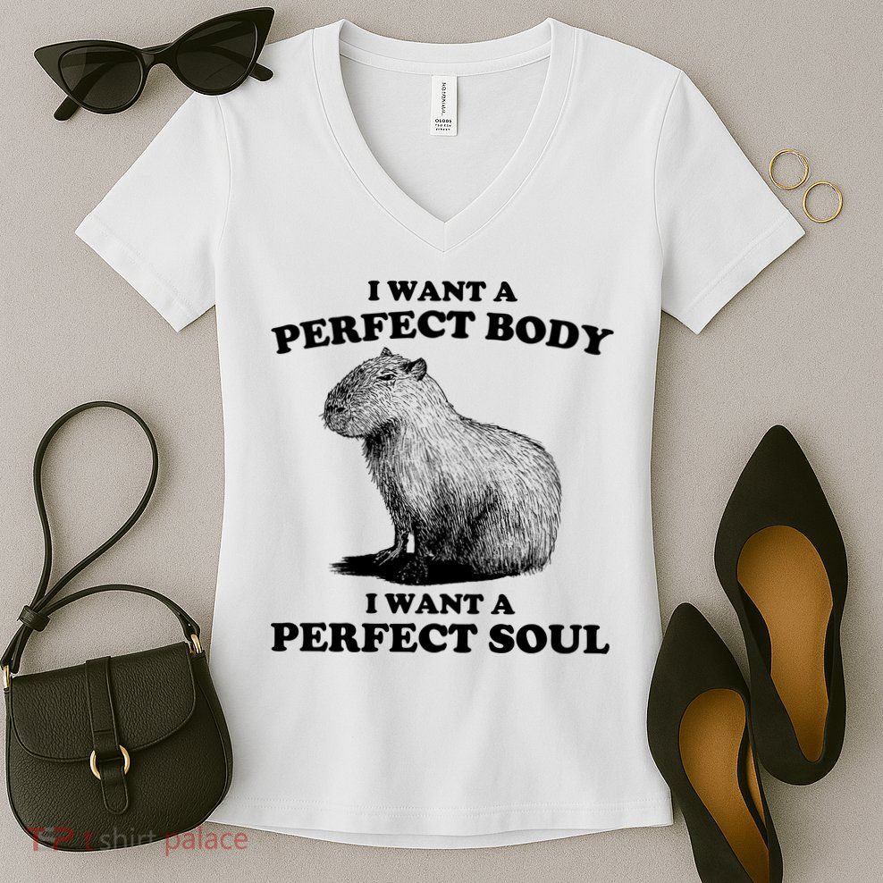 Capybara Gifts I Want A Perfect Body I Want A Perfect Soul Women's V-Neck T-Shirt