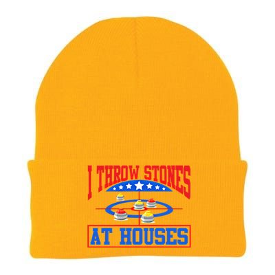 Curling Game I Throw Stones At Houses Curler Curling Great Gift Knit Cap Winter Beanie