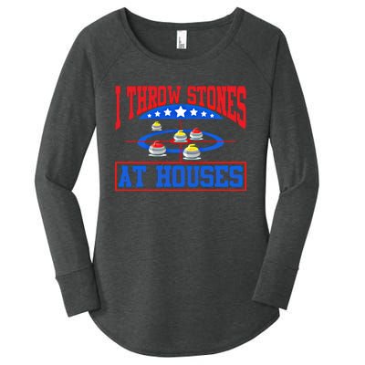 Curling Game I Throw Stones At Houses Curler Curling Great Gift Women's Perfect Tri Tunic Long Sleeve Shirt