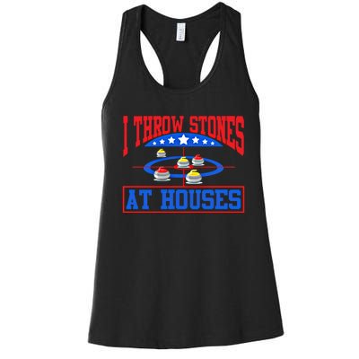 Curling Game I Throw Stones At Houses Curler Curling Great Gift Women's Racerback Tank