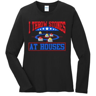 Curling Game I Throw Stones At Houses Curler Curling Great Gift Ladies Long Sleeve Shirt