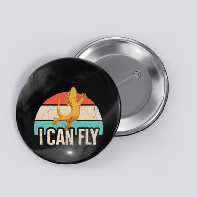 Crested Gecko I Can Fly Eyelash Lizard Retro Herpetologist Button