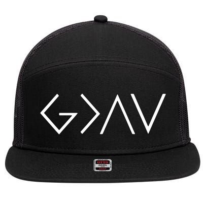 Christian God Is Greater Than The Highs And Lows 7 Panel Mesh Trucker Snapback Hat