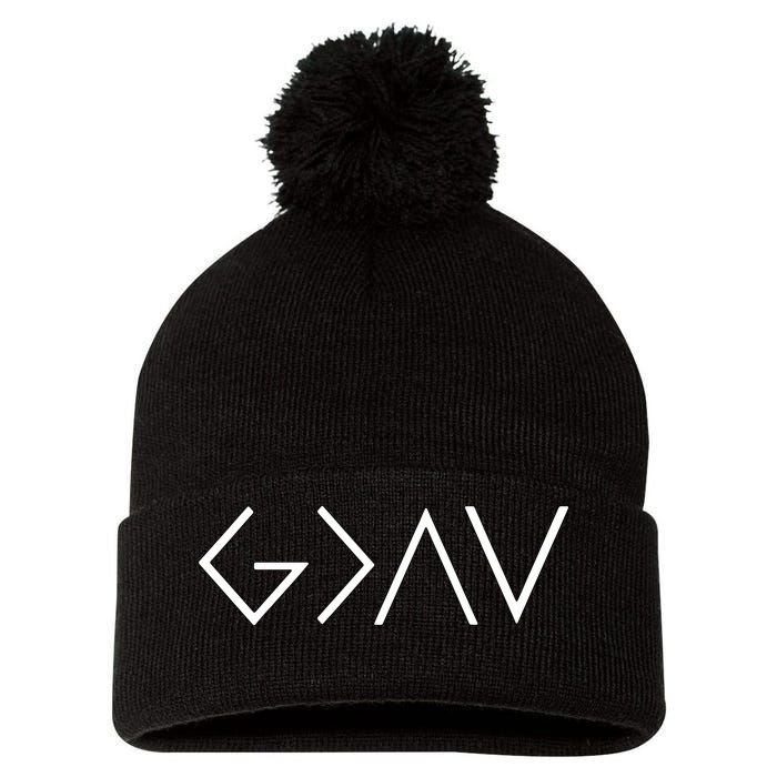 Christian God Is Greater Than The Highs And Lows Pom Pom 12in Knit Beanie