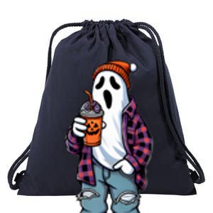 Cool Ghost Ing Pumpkin Spice Latte Funny Halloween Cute Gift Drawstring Bag