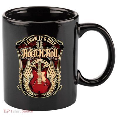Classic Guitar I Know ItS Only Rock And Roll Crest Cute Gift 11oz C Handle Ceramic Mug