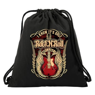 Classic Guitar I Know ItS Only Rock And Roll Crest Cute Gift Drawstring Bag