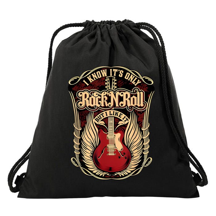 Classic Guitar I Know ItS Only Rock And Roll Crest Cute Gift Drawstring Bag