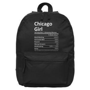 Chicago Girl Il Illinois Funny City Home Roots Usa Gift 16 in Basic Backpack