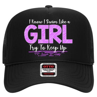 Cute Gift I Know I Swim High Crown Mesh Back Trucker Hat