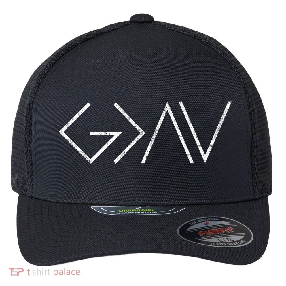 Christian God Is Greater Than The Highs And Lows Gift Flexfit Unipanel Trucker Cap