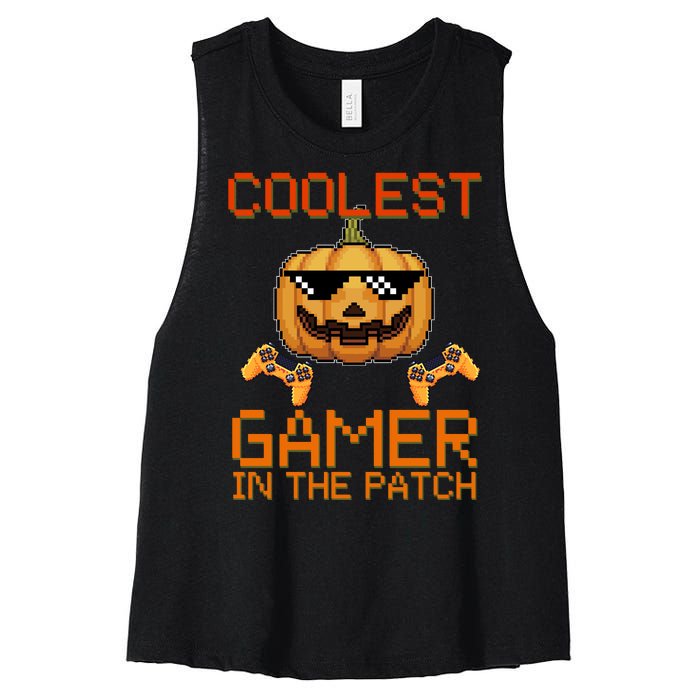 Coolest Gamer In The Patch Pumpkin Halloween Women's Racerback Cropped Tank