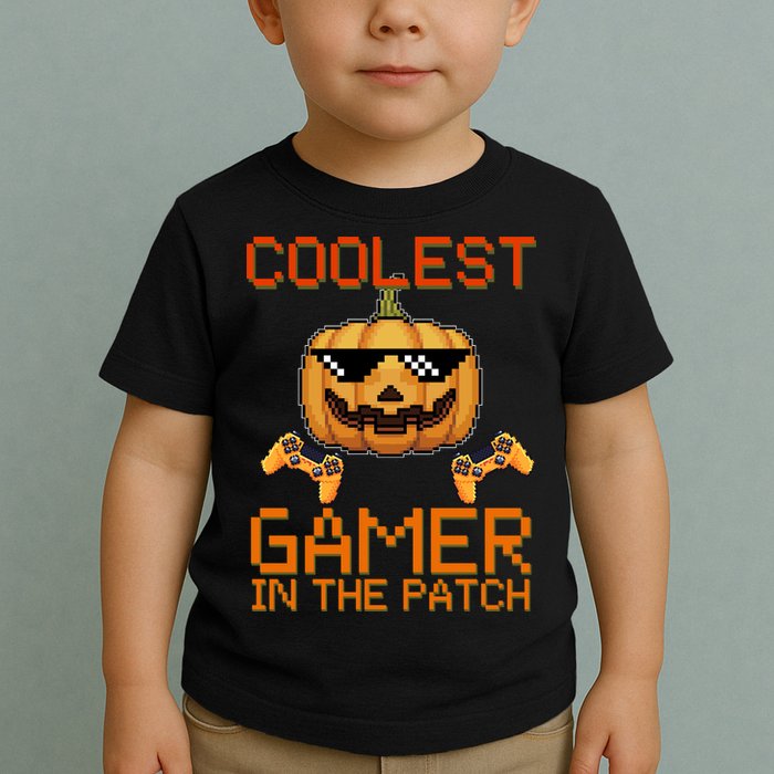 Coolest Gamer In The Patch Pumpkin Halloween Toddler T-Shirt