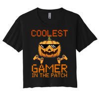 Coolest Gamer In The Patch Pumpkin Halloween Women's Crop Top Tee