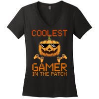 Coolest Gamer In The Patch Pumpkin Halloween Women's V-Neck T-Shirt