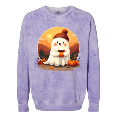 Cute Ghost Ing Boo Ghost Ing Coffee Halloween Meaningful Gift Colorblast Crewneck Sweatshirt