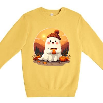 Cute Ghost Ing Boo Ghost Ing Coffee Halloween Meaningful Gift Premium Crewneck Sweatshirt