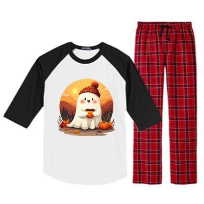 Cute Ghost Ing Boo Ghost Ing Coffee Halloween Meaningful Gift Raglan Sleeve Pajama Set