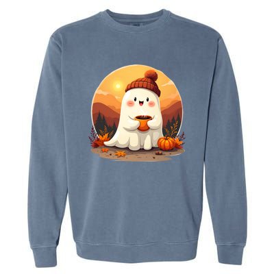 Cute Ghost Ing Boo Ghost Ing Coffee Halloween Meaningful Gift Garment-Dyed Sweatshirt