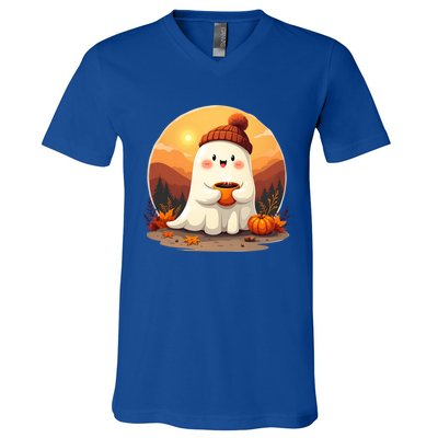 Cute Ghost Ing Boo Ghost Ing Coffee Halloween Meaningful Gift V-Neck T-Shirt