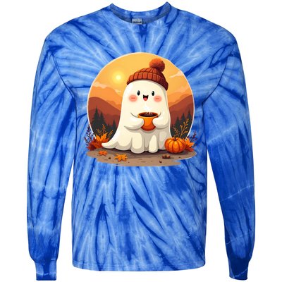 Cute Ghost Ing Boo Ghost Ing Coffee Halloween Meaningful Gift Tie-Dye Long Sleeve Shirt