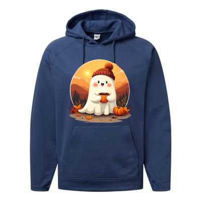 Cute Ghost Ing Boo Ghost Ing Coffee Halloween Meaningful Gift Performance Fleece Hoodie