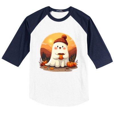 Cute Ghost Ing Boo Ghost Ing Coffee Halloween Meaningful Gift Baseball Sleeve Shirt