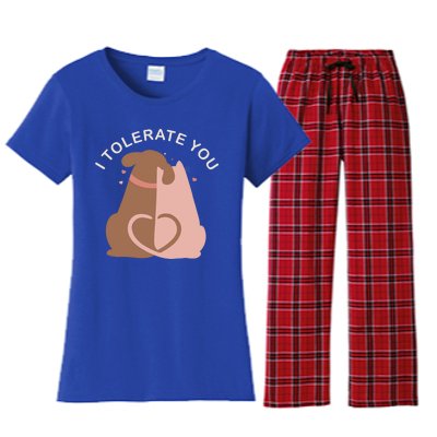 Couples Gift I Tolerate You Cat And Dog Husband Wife Gift Women's Flannel Pajama Set