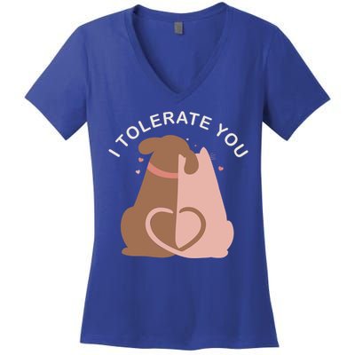 Couples Gift I Tolerate You Cat And Dog Husband Wife Gift Women's V-Neck T-Shirt