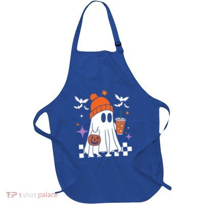 Cute Ghost Ing Coffee Halloween Ghost Coffee Pumpkin Gift Full-Length Apron With Pockets