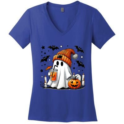 Cute Ghost Ing Coffee Halloween Ghost Coffee Cool Gift Women's V-Neck T-Shirt