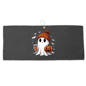 Cute Ghost Ing Coffee Halloween Ghost Ice Coffee Gift Large Microfiber Waffle Golf Towel